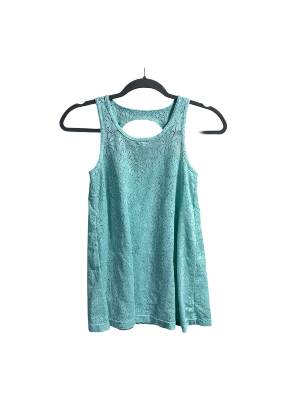 Justice Girls Lace Tank Top Aqua Blue Sleeveless Cutout Back Size M 10